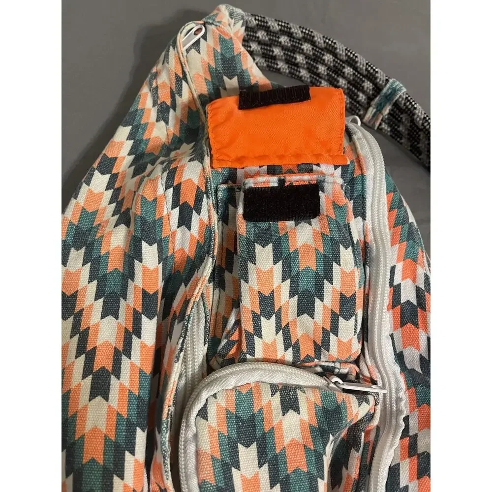Kavu Rope Sling Bag Geometric Chevron Orange Teal Canvas Crossbody Great